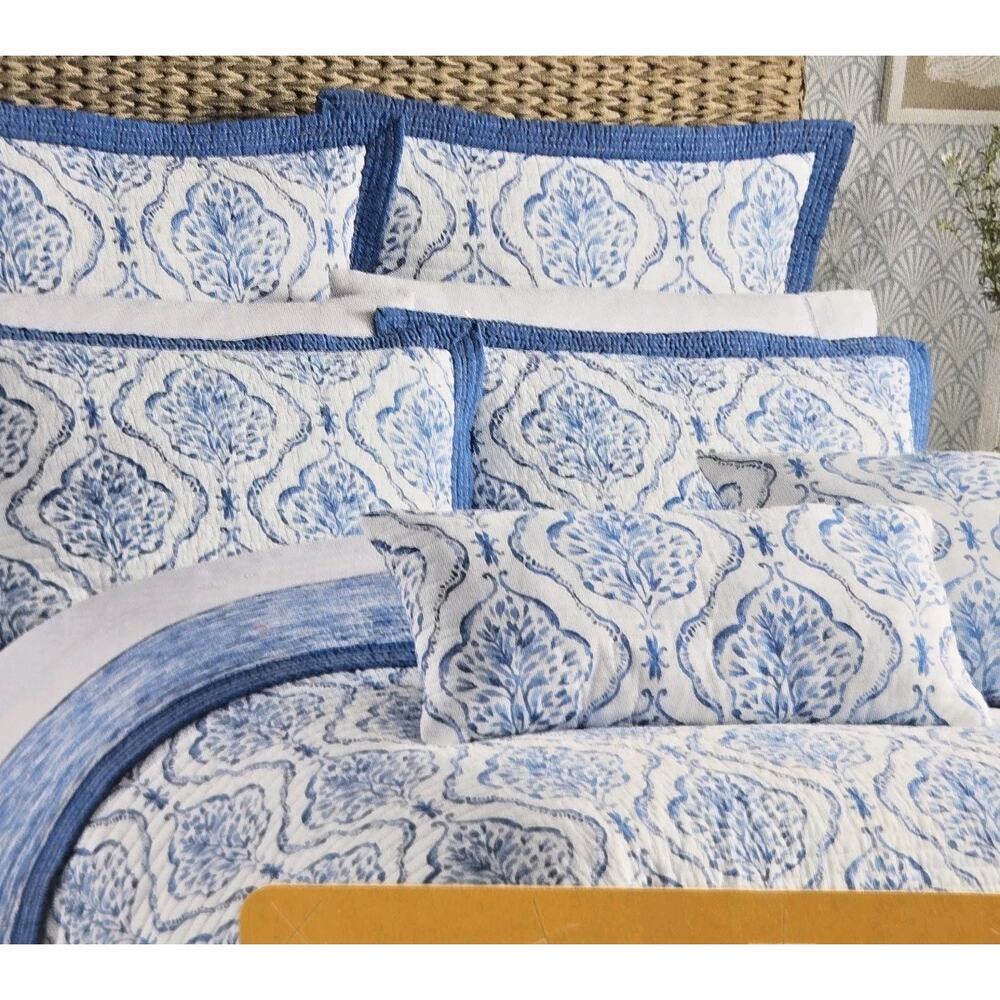 Sigrid Olsen Queen Size Quilt Blue White Reversible All Cotton Cottagecore NWT